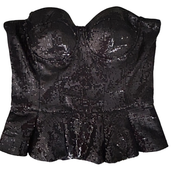 NWOT Bebe Sequin Black Corset Bustier Ruffle Peplum Top Sexy Holiday Size M - Picture 6 of 14